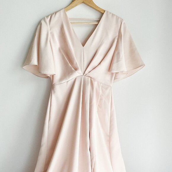 Lovers and Friends Blush Pink Empire Wiast Butterfly Sleeve Front Slit Dress - Picture 3 of 11